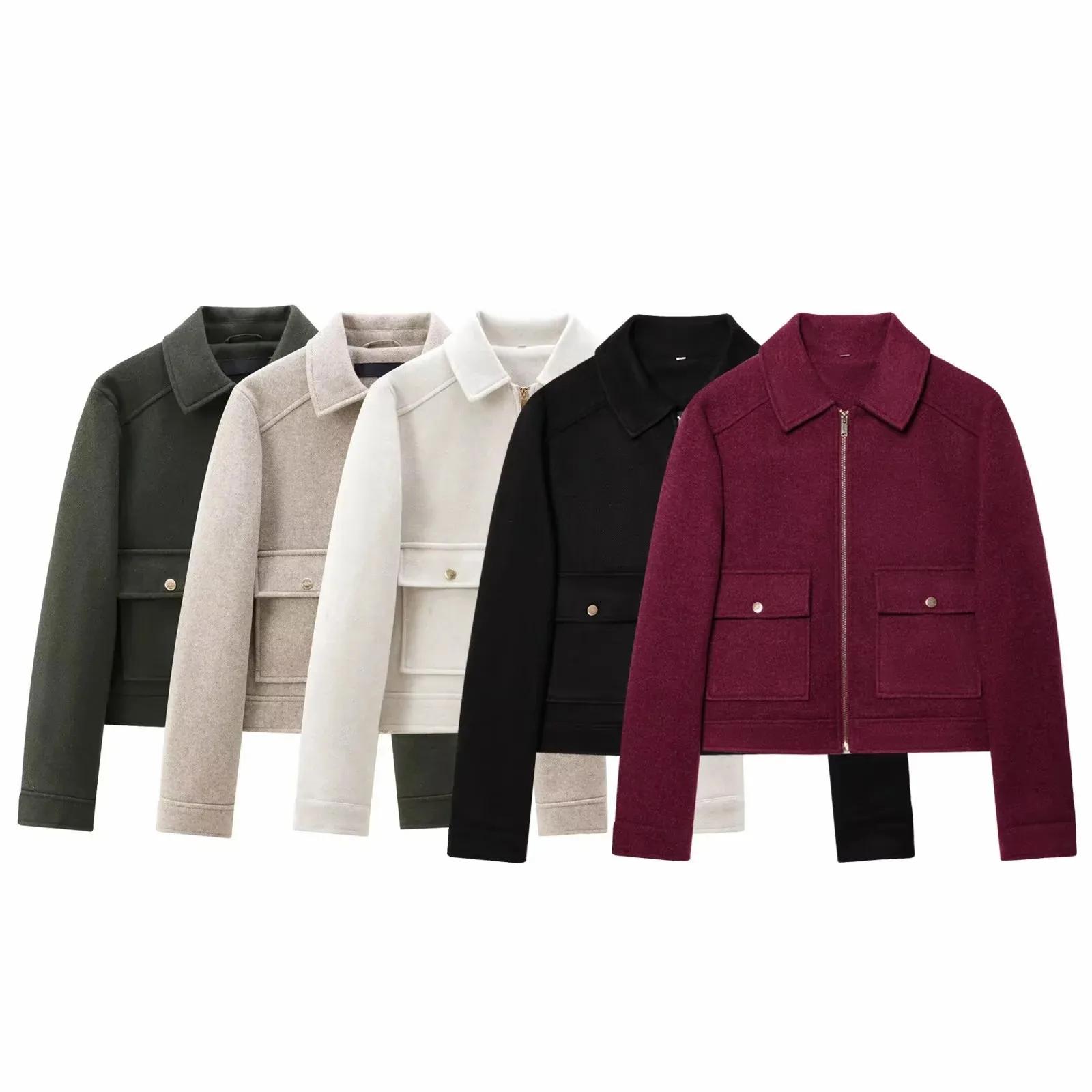 Veste à fermeture éclair pour femme, manteau d'hiver à manches longues avec poches, manteau court de