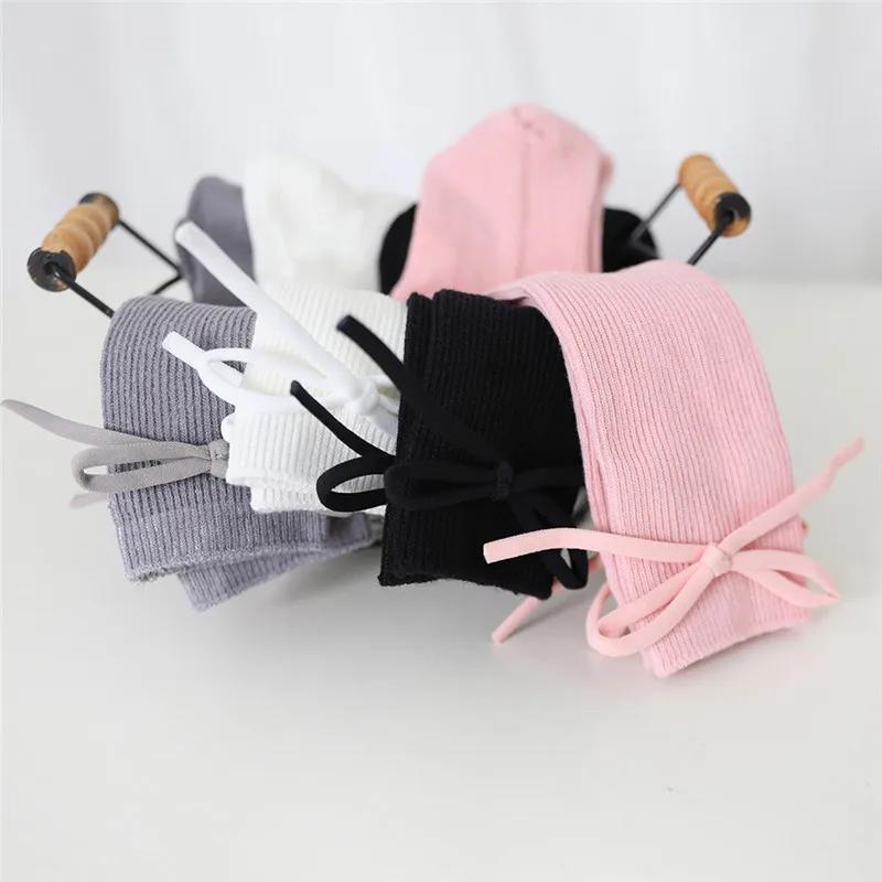 Chaussettes hautes pour enfants de 0 à 7 ans, chaussettes plates et longues avec nœud papillon, en c
