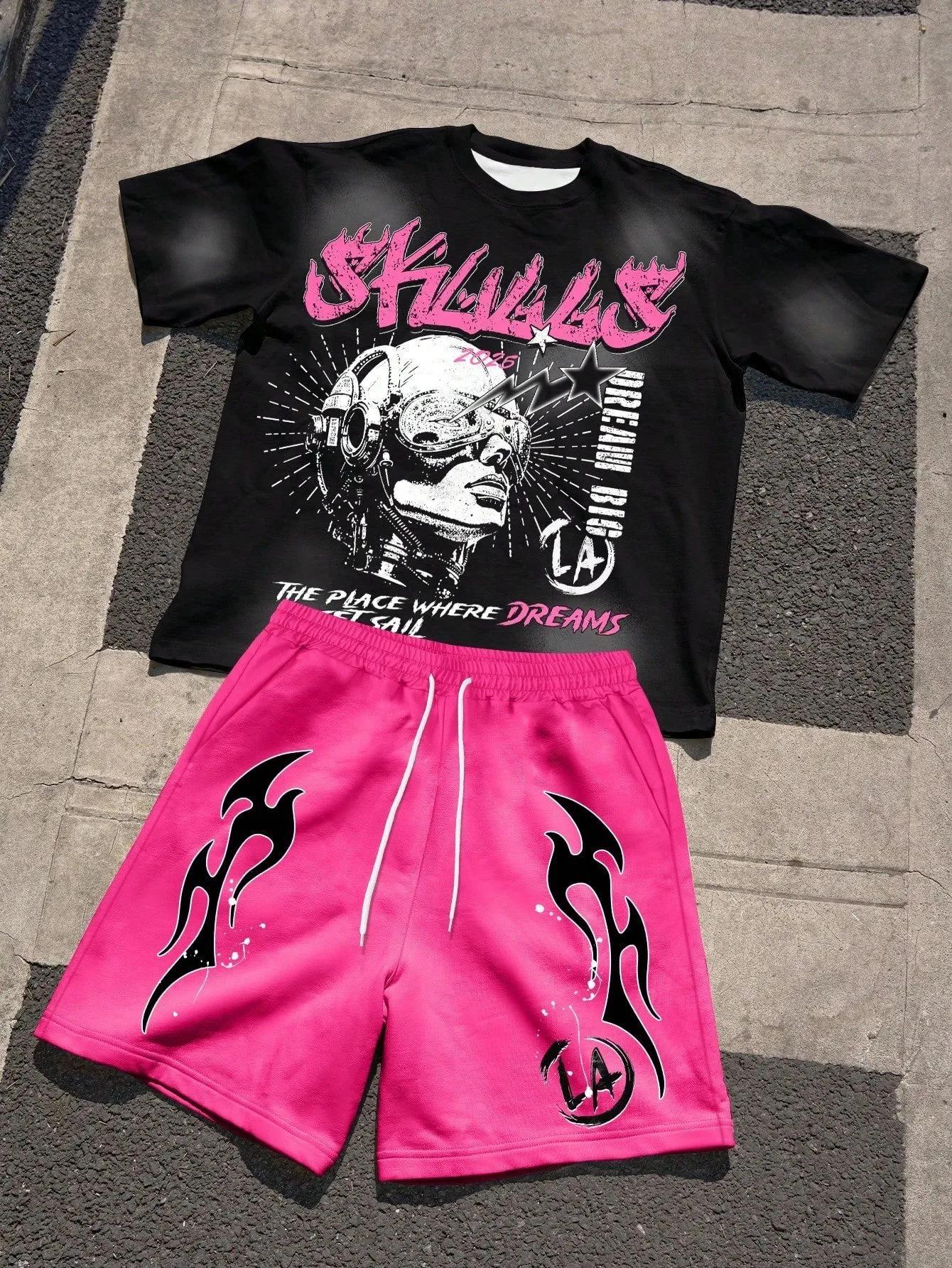 Ensemble T-shirt et short à col rond pour hommes, à la mode, respirant, confortable, lettre imprimée