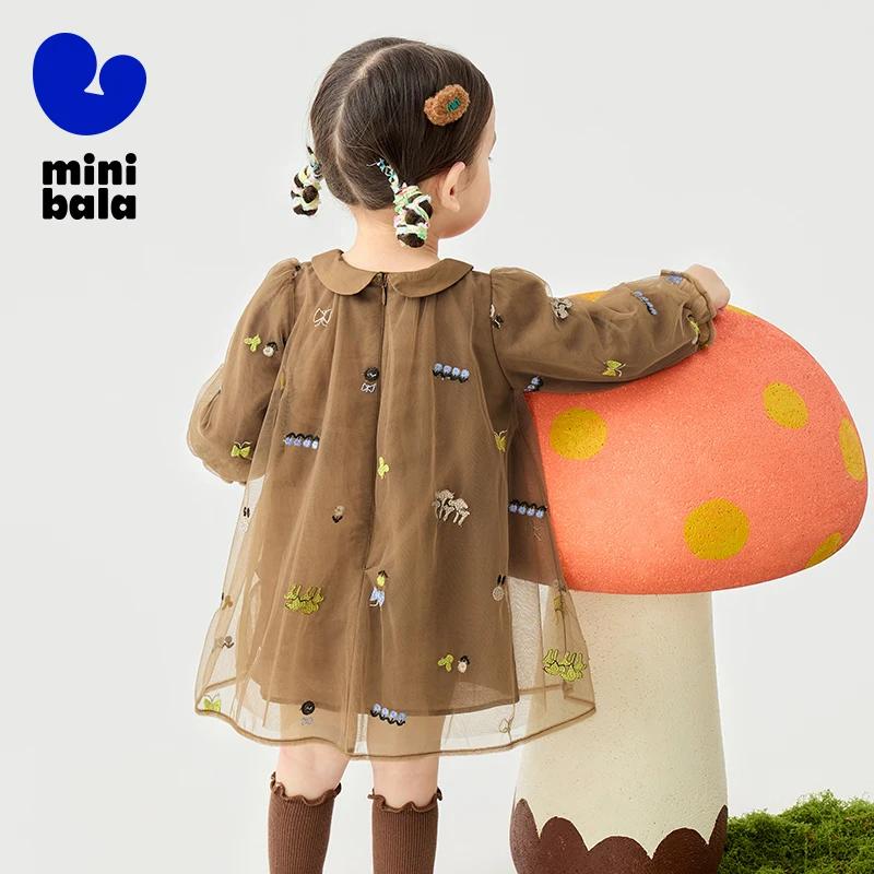 Mini robe en maille Bala pour filles, col beurre, dentelle douce brodée, jolie robe
