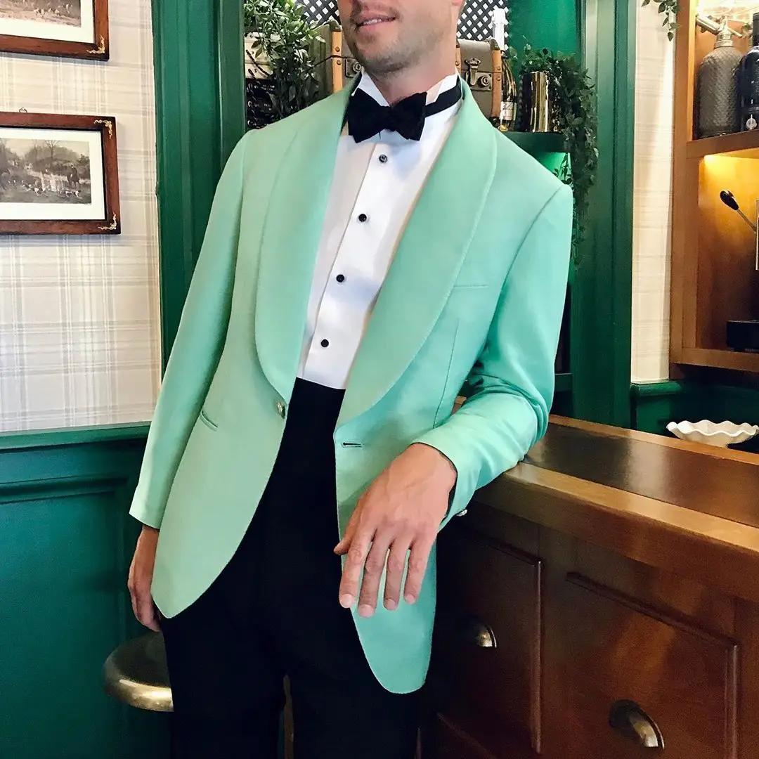 Costumes décontractés vert menthe pour hommes, coupe cintrée, revers, costume de mariage formel d'af
