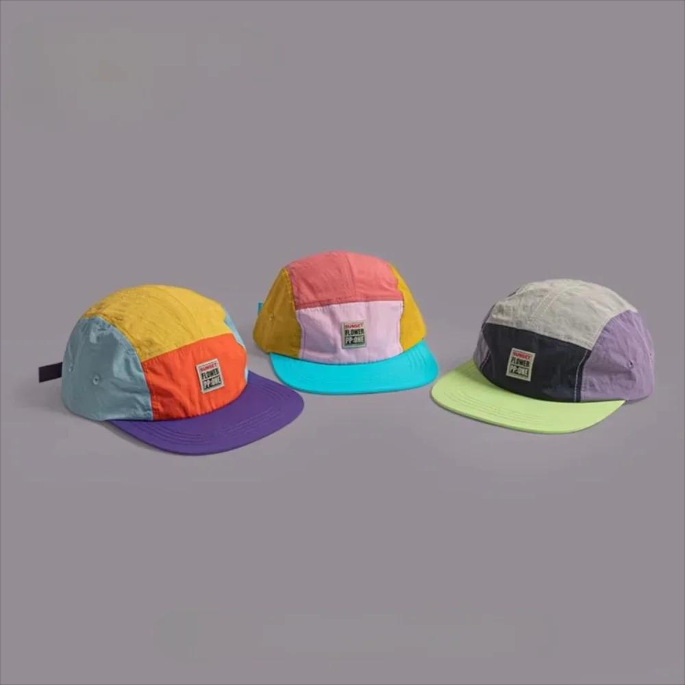 Casquettes de style hip-hop japonais rétro, casquette de baseball à 5 panneaux, visière plate fine, 
