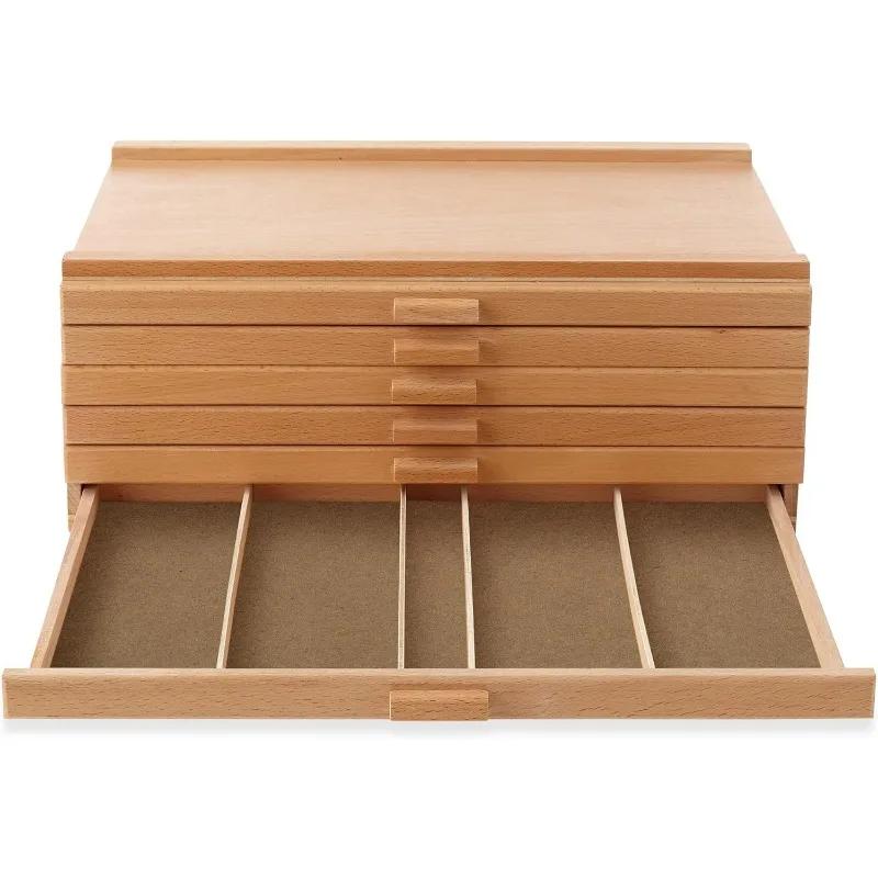 Boîte de rangement en bois à 6 tiroirs pour artistes, pour pastels, crayons, stylos, marqueurs, pinc