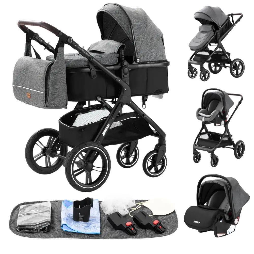 Poussette 3 en 1 avec siège auto et panier de couchage, poussette multifonction pour bébé, poussette