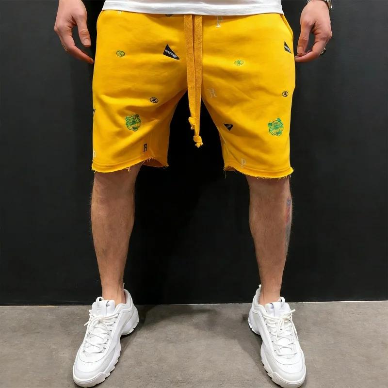 Shorts amples en coton pour hommes, style streetwear, brodés, décontractés, pour le sport et la musc