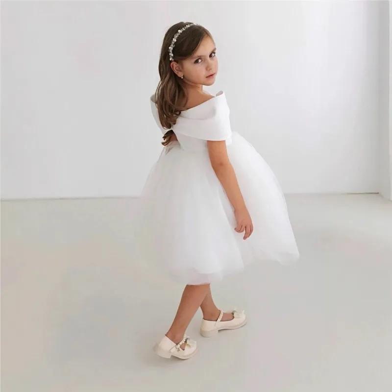 Robe Tutu Princesse à Nœud pour Bébé Fille, Épaules Dénudées, Élégante en Tulle, pour Mariage, Anniv