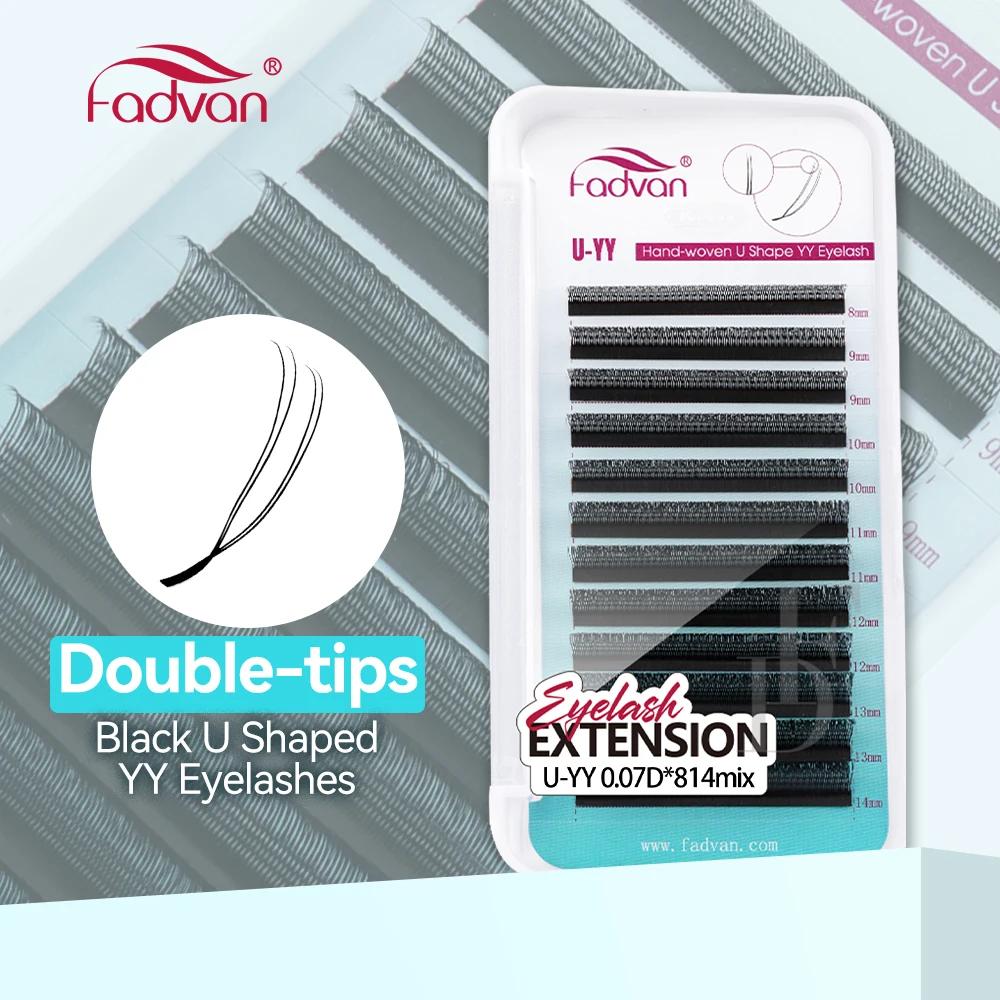 FADVAN Cils en U YY 3D 4D 5D, lot de 10 paires, noir mat, naturels, souples, éventails étroits, 12 l