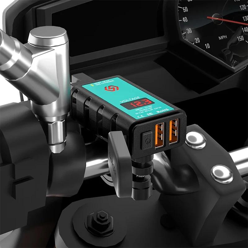 Chargeur USB étanche pour moto, interrupteur avec voltmètre, adaptateur de charge rapide, SAE vers U