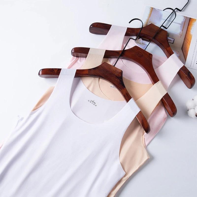 Débardeur sans couture en soie glacée pour femmes, maillot de corps simple, col rond, sans manches, 