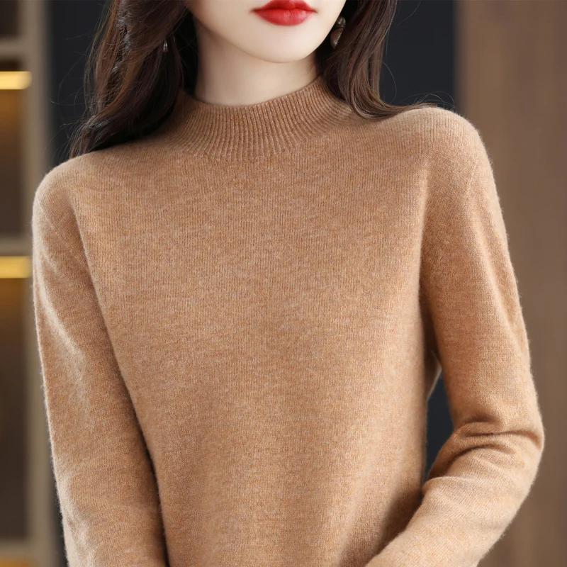 Pull pour femmes printemps tricots 100% laine mérinos tricoté pull col roulé à manches longues pull 