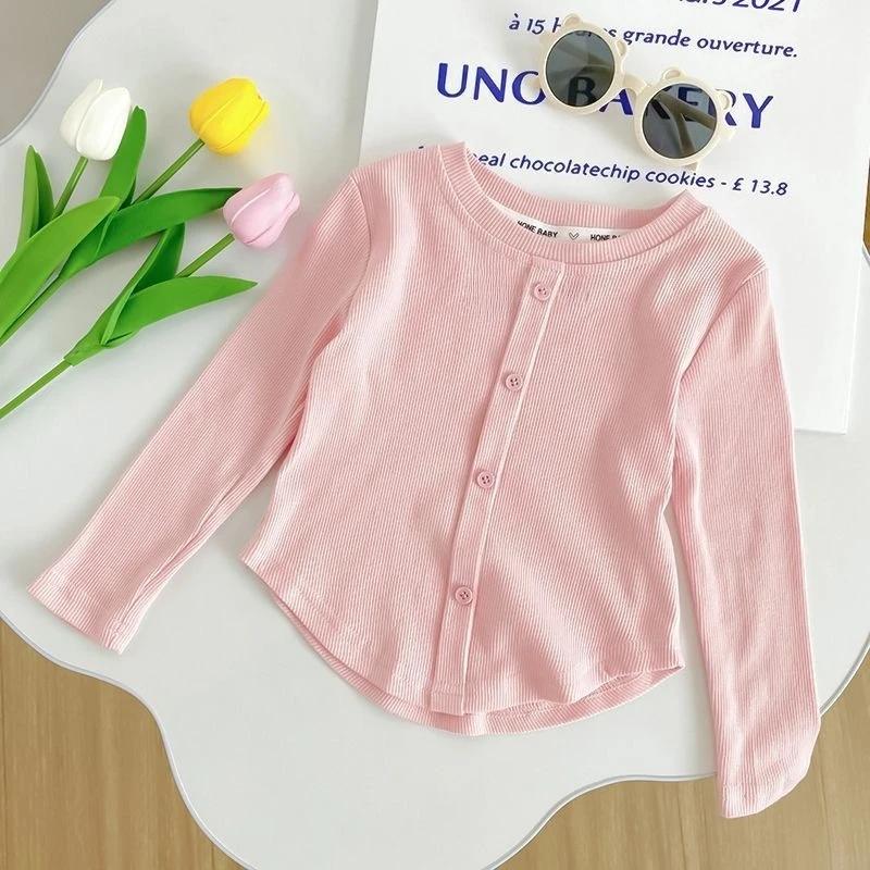 2-10Y filles chemise printemps automne nouveaux enfants à manches longues T-shirt couleur unie à la 