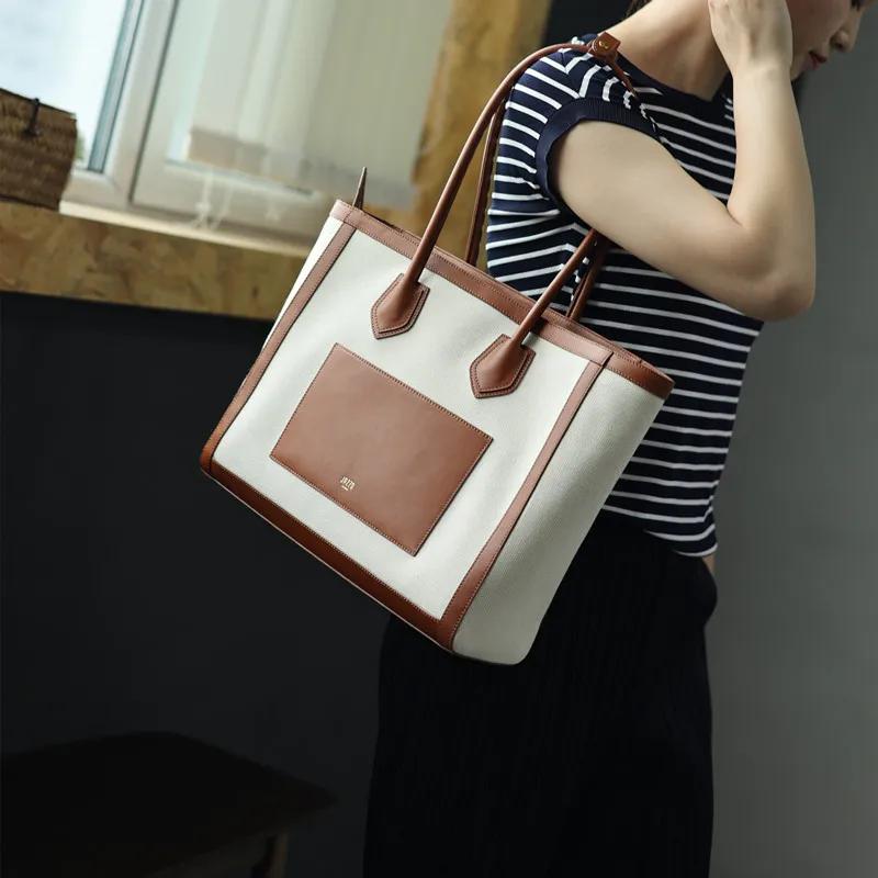 Sac fourre-tout de grande capacité pour femmes, avec compartiment pour ordinateur portable, toile de