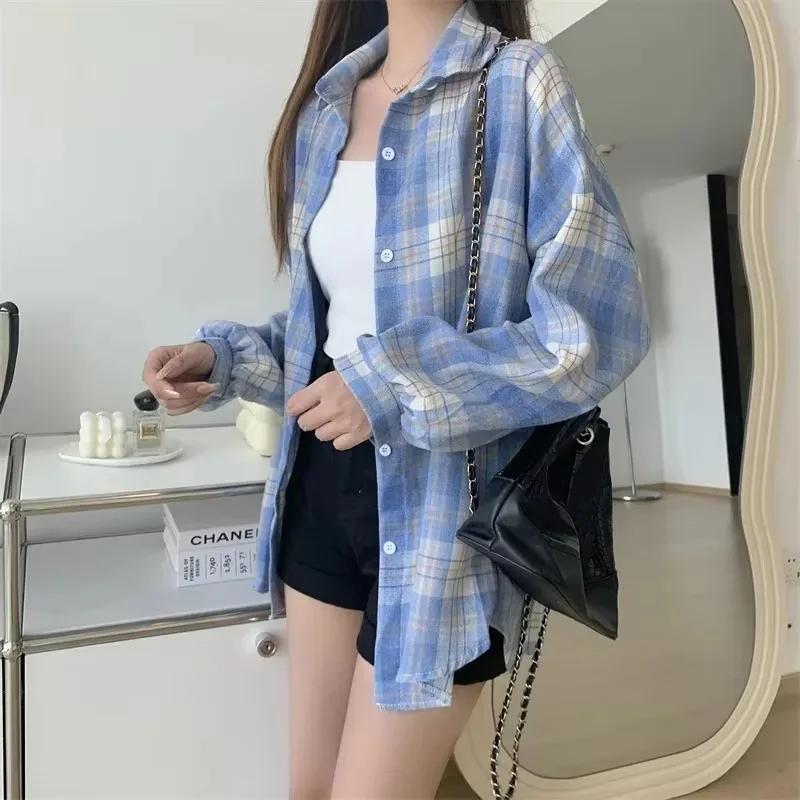 Chemise à carreaux pour femmes, mode automne, haut à manches longues, Vintage, simple boutonnage, ch
