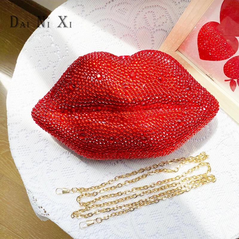 Dai Ni Xi-Sacs de soirée en cristal rouge pour femmes, sac à main de mariage pour dames, diamant com