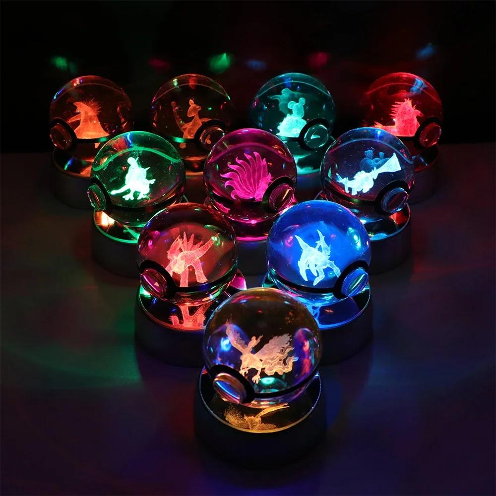 Boule de cristal Pokemon Pikachu Gengar Eevee Mewtwo Lacario, jeu d'anime Pokeball, Base de veilleus