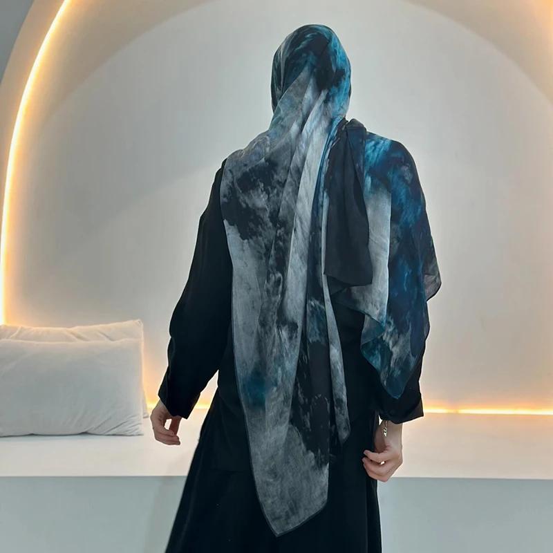 Écharpe musulmane en marbre Hijab imprimé aquarelle, Protection solaire douce et respirante, légère,