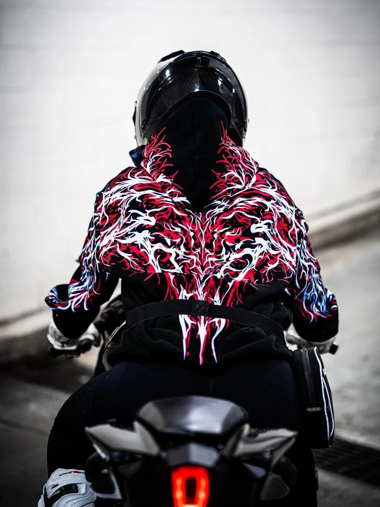 Nouveau sweat à capuche lumineux pour homme, style moto Harajuku, streetwear sombre, imprimé épée ma