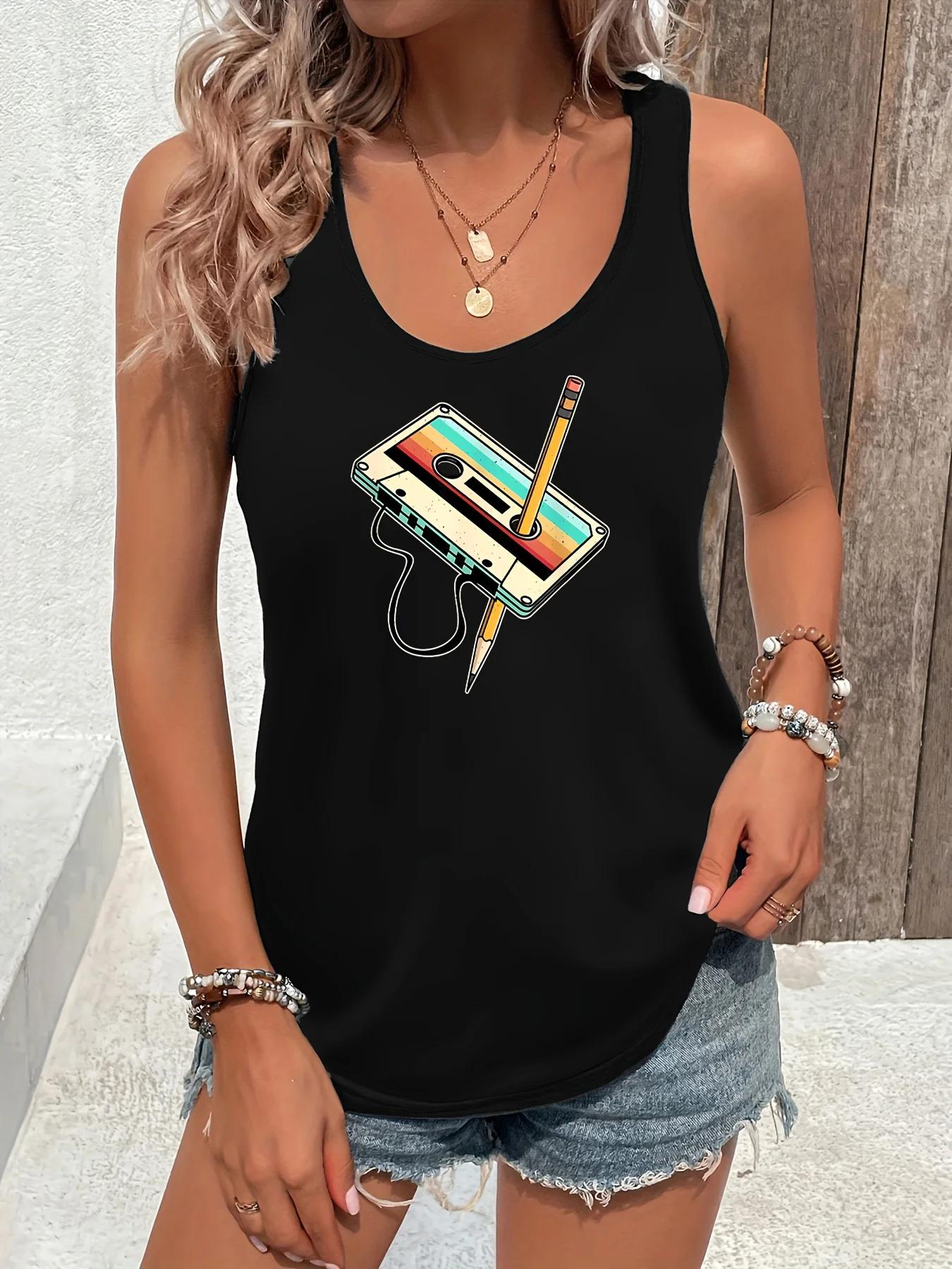 T-shirt d'été sans manches pour femmes, ample et personnalisé, attrape-rêves, maille imprimée, haut,