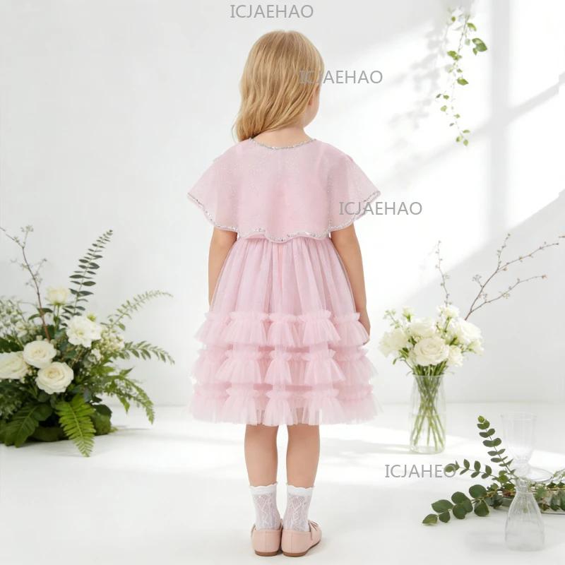 Robes et ensembles pour enfants, robe de princesse rose faite à la main avec fleurs 3D, robes d'anni