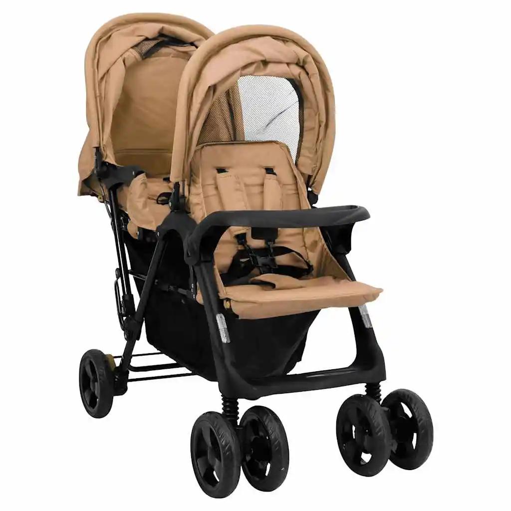 Poussette double taupe en acier 122,5 x 53,5 x 111 cm, légère, pliable, design sûr, compacte pour le