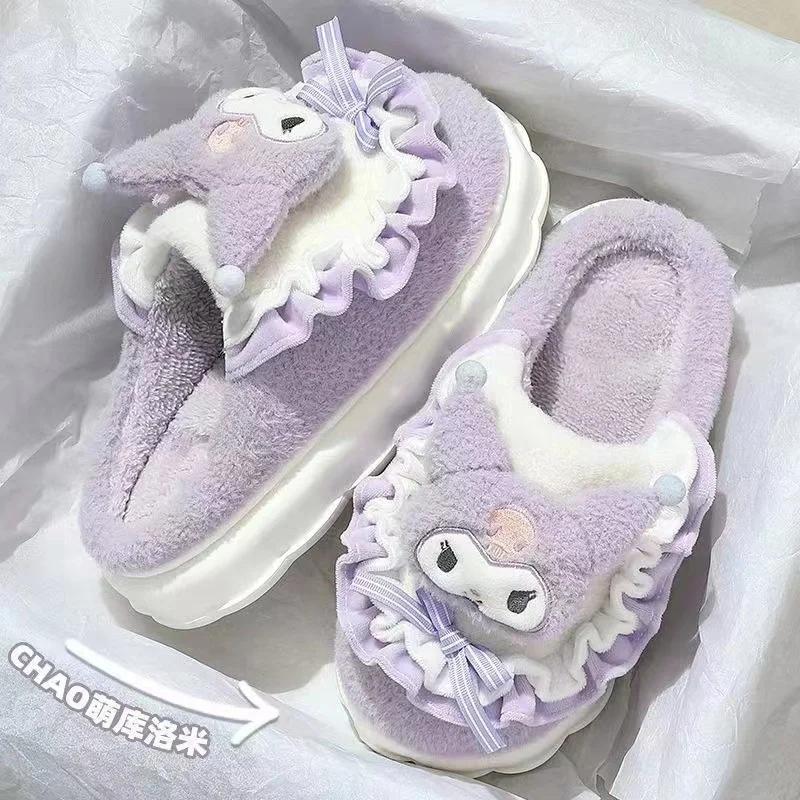 Sanrio Hello Kitty Kuromi cannelle pantoufles en coton dessin animé mignon hiver intérieur maison pa