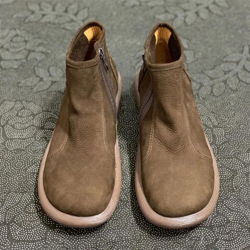 Bottes Chelsea à bout large pour hommes, chaussures d'automne et d'hiver en cuir de vache, montantes