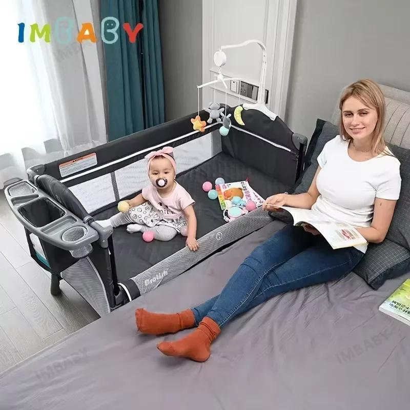IMBABY-Lit bébé portable multifonctionnel avec table à langer, berceau à bascule pour enfants, lit n
