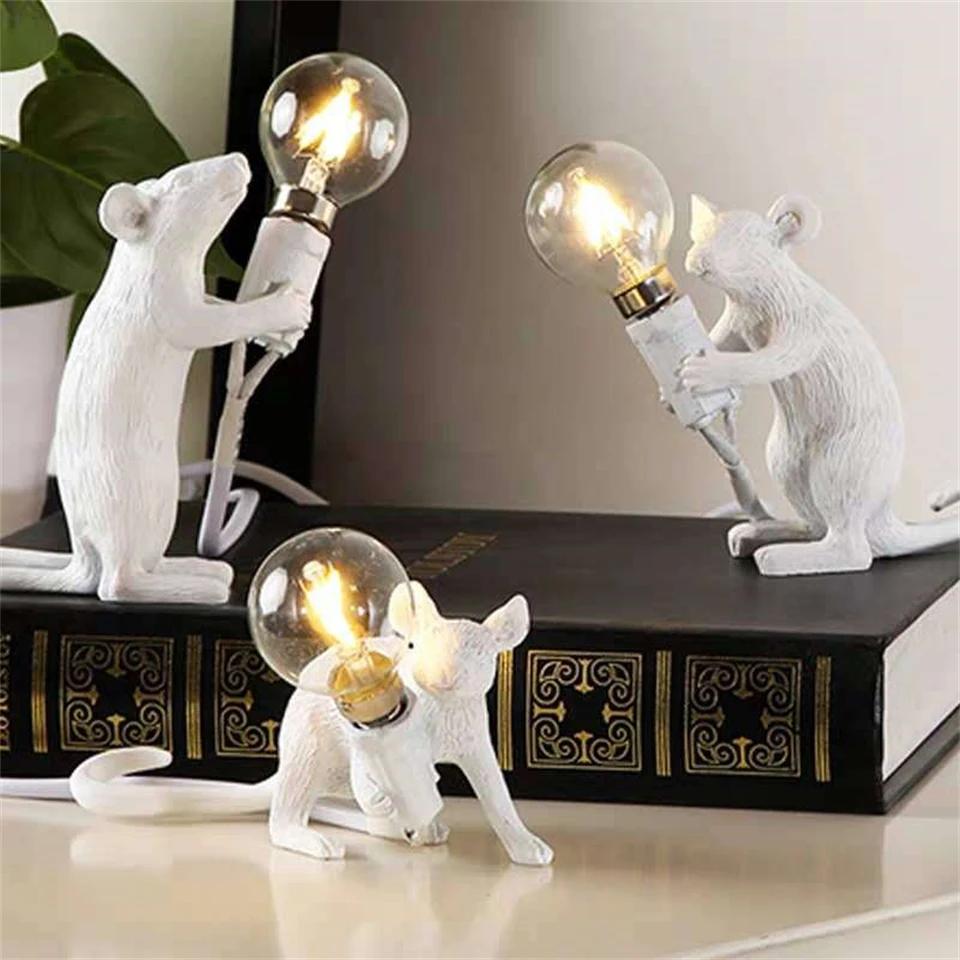 Lampe de Table LED en résine moderne, Design souris chat écureuil, veilleuse de bureau pour la décor