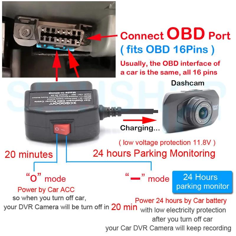 24 heures Mini Mico Ports USB 5V 3A câble de Charge de voiture cordon dur OBD 3.5 mètres avec interr
