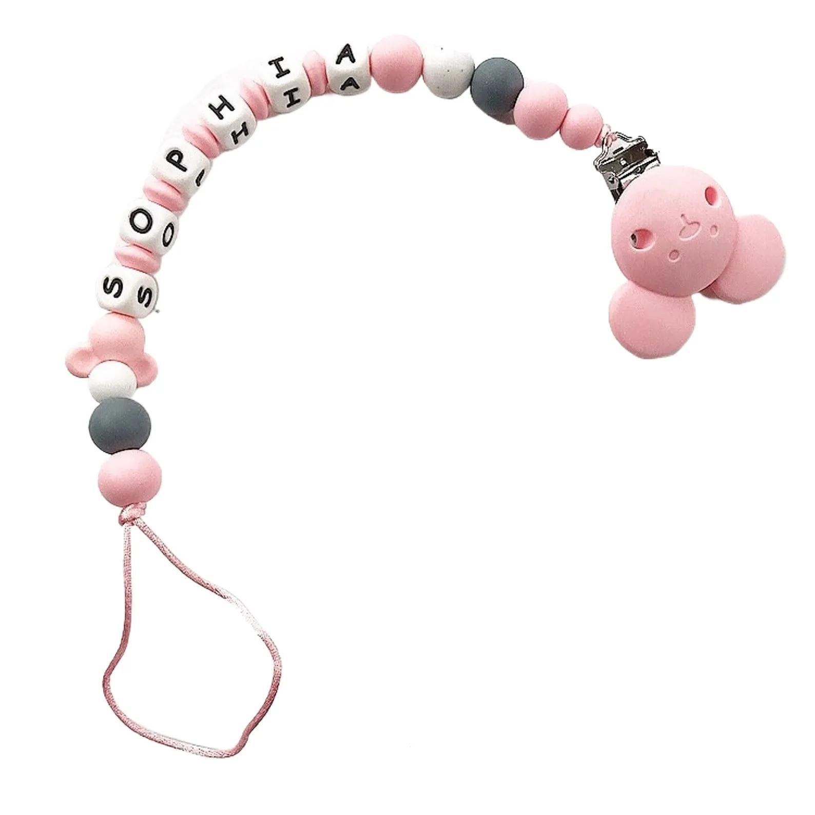 Clip de sucette tête de souris avec nom personnalisé, porte-anneau de dentition en Silicone pour béb