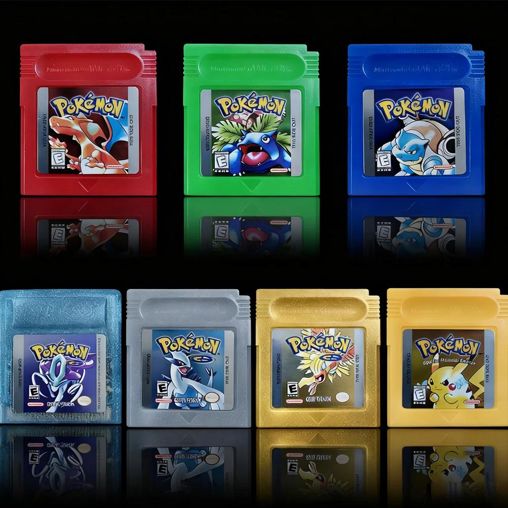 Cartouche de jeu vidéo GBC Pokemon 16 bits, carte de console rouge bleu cristal doré vert argent jau