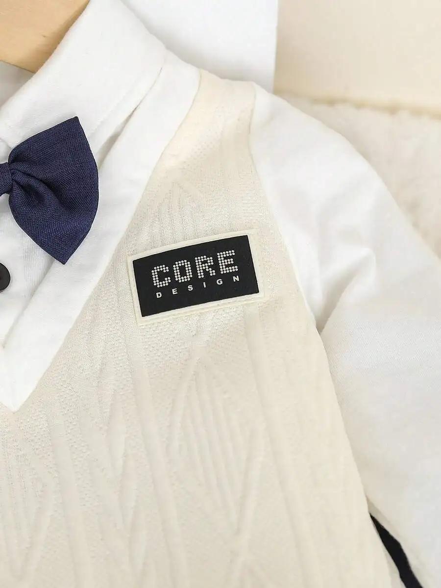 Tenue formelle 2 pièces pour bébé garçon : pull en tricot à col en V avec nœud papillon + pantalon à