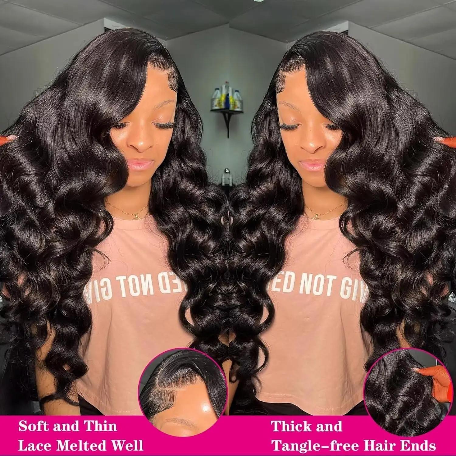 Perruque Lace Front Wig Body Wave Brésilienne Naturelle, Cheveux Humains, 13x6, 4x4, 13 Tages, pour 