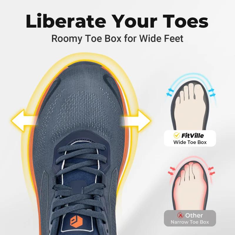 Chaussures de marche Fitville pour hommes, baskets à large conception, chaussures de tennis amorties