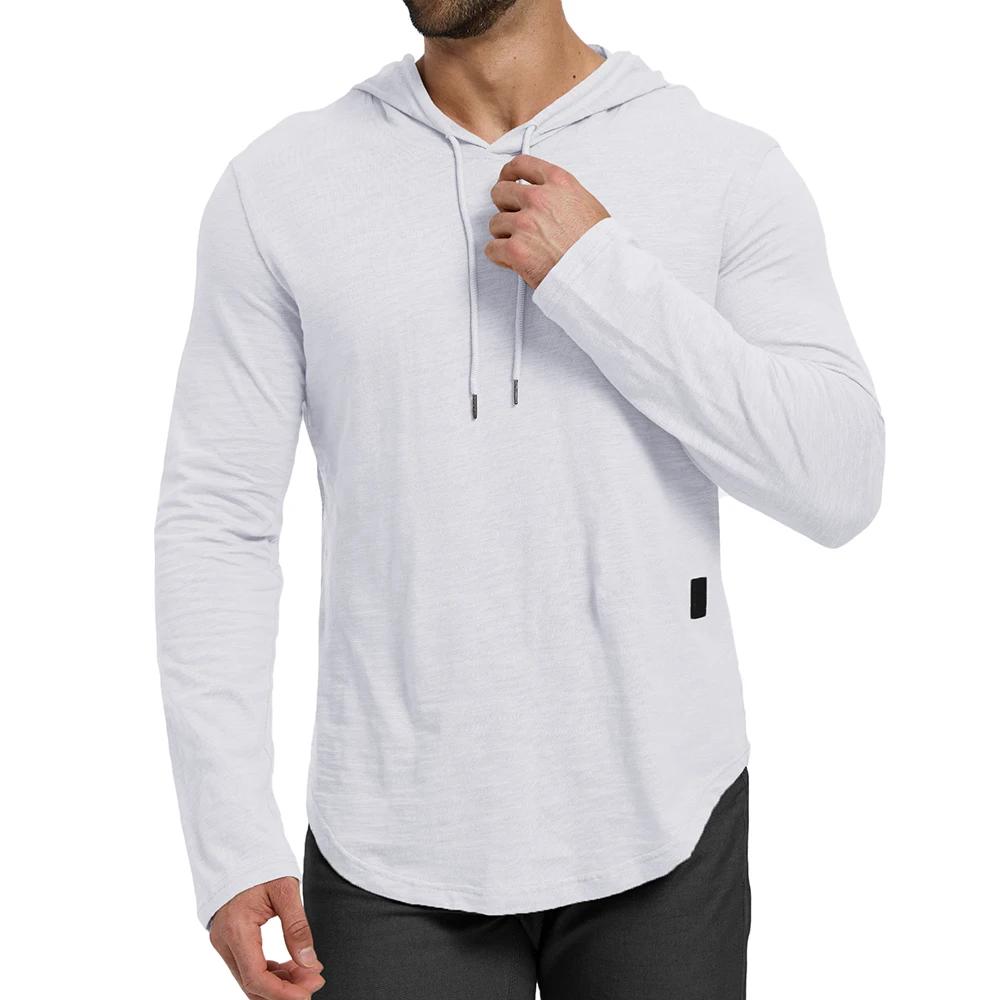 T-shirt à manches longues pour hommes, couleur unie, design à capuche, respirant, léger, avec cordon