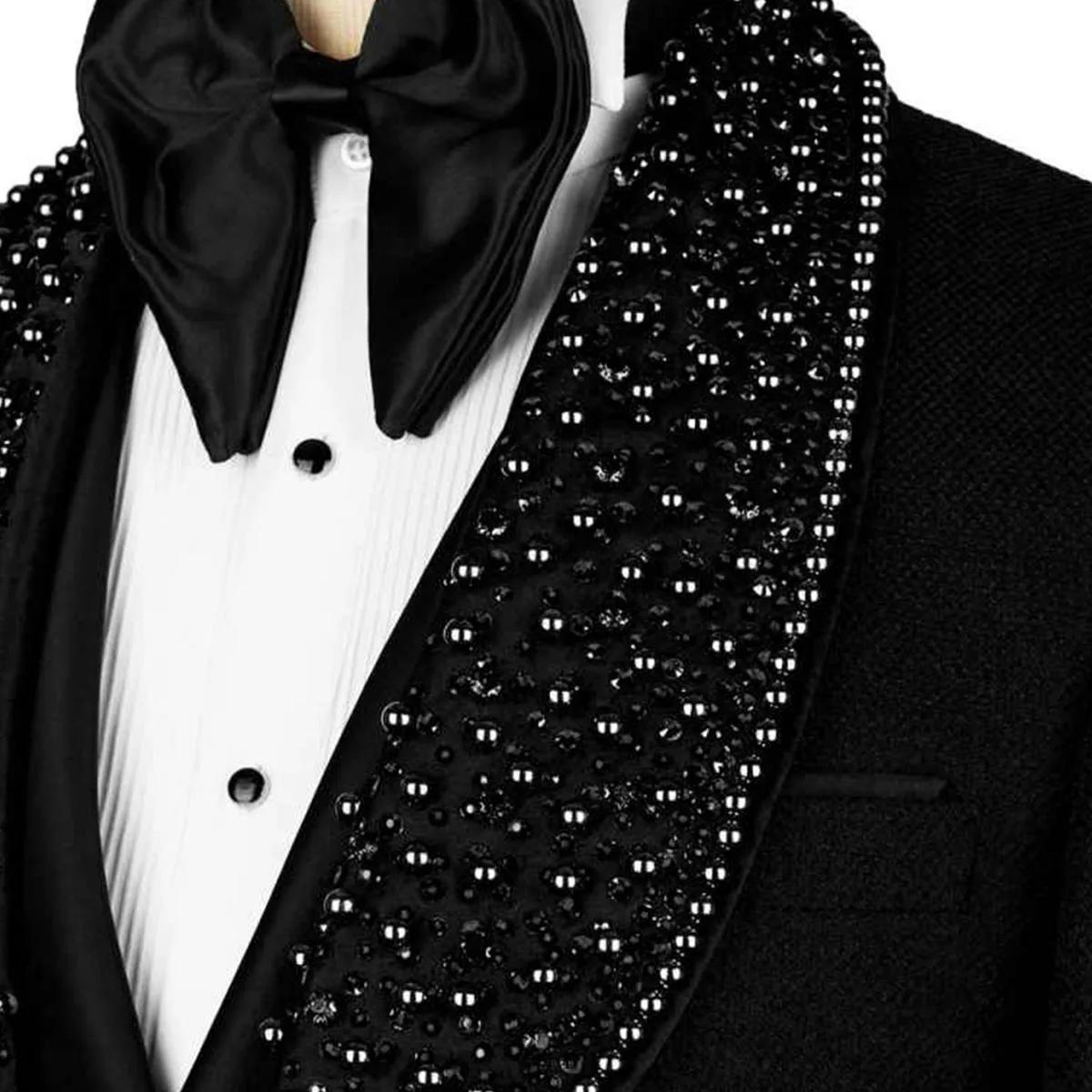 Costumes pour hommes personnalisés avec strass, ensembles 2 pièces, blazer de bal pour homme à rever