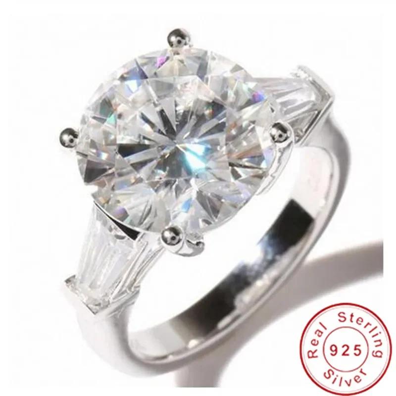 Bague Solitaire en diamant de laboratoire, coupe ronde, 6ct, en argent Sterling 925, bague de fiança