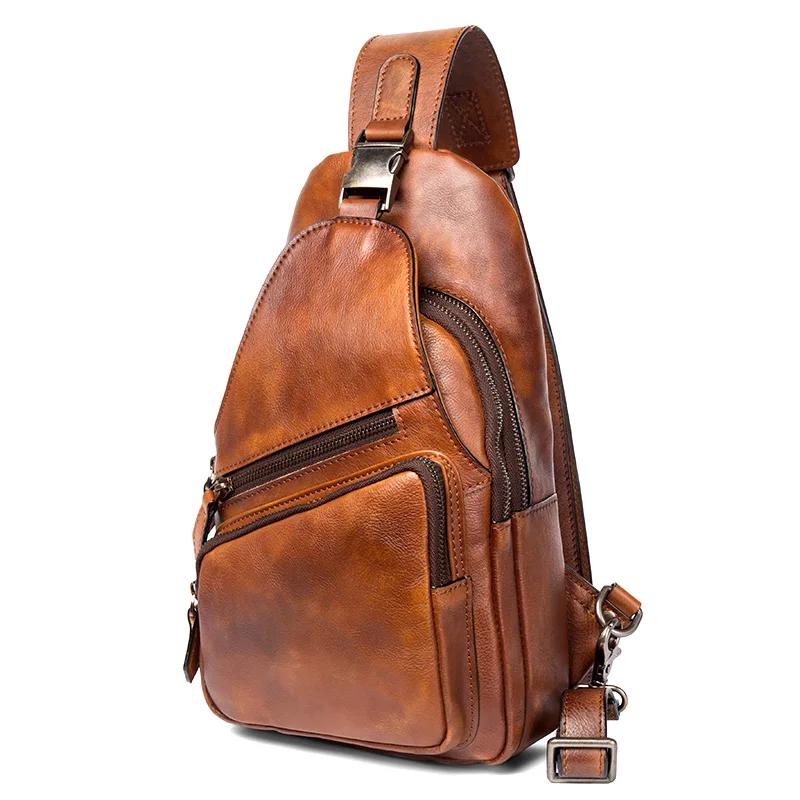 Sac de poitrine en cuir de grande capacité pour hommes, sac à bandoulière décontracté, tendance rétr