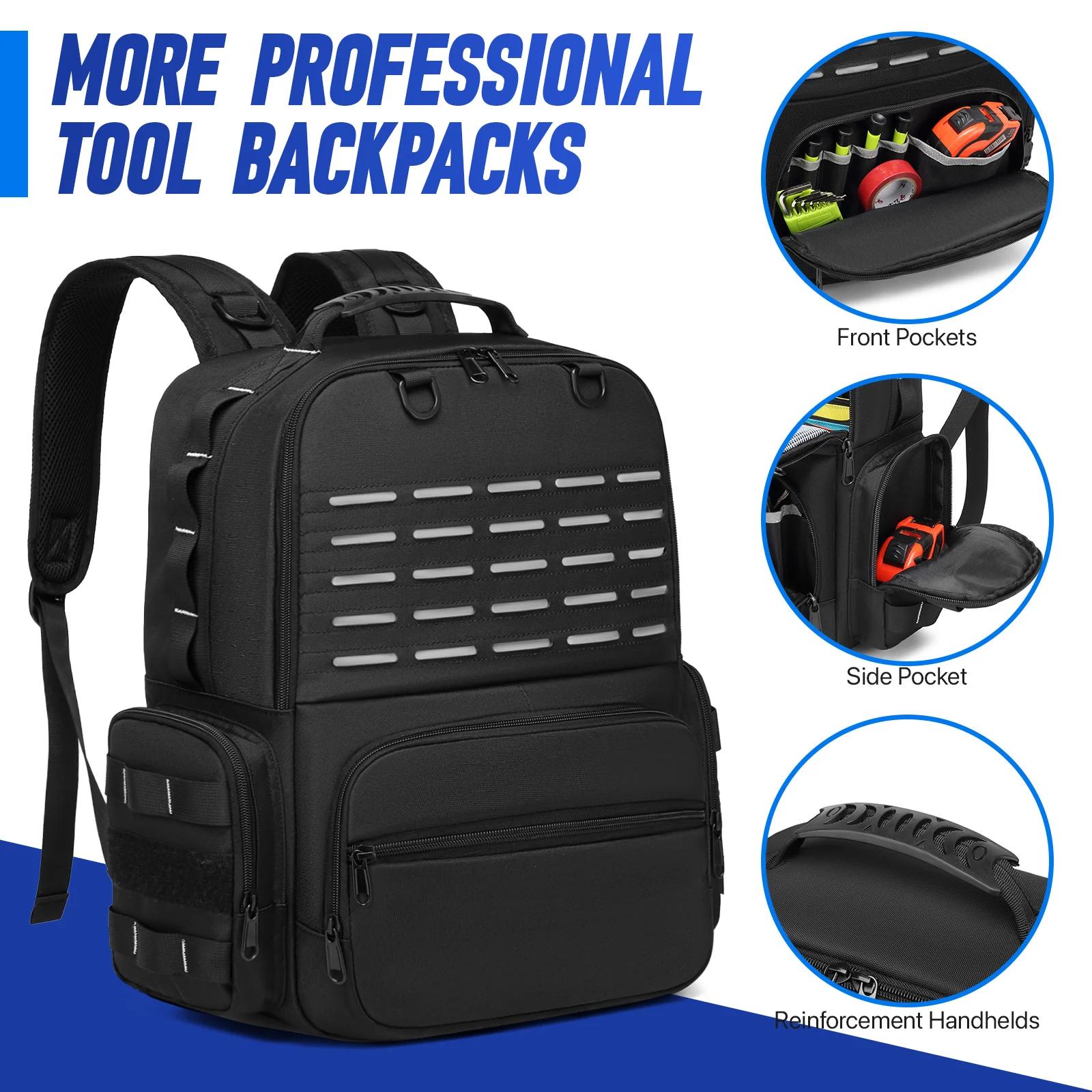 Sac à dos à outils robuste pour hommes, rangement d'outils avec 3 pochettes à outils, organisateur d