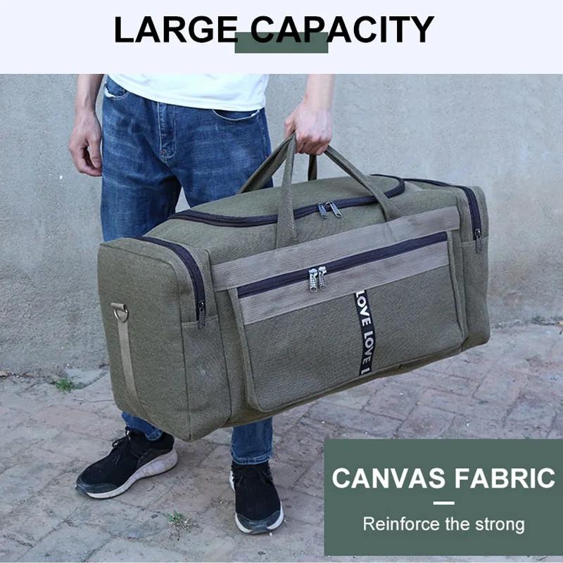 Grand sac polochon de voyage en toile imperméable pour hommes, sacs de rangement de bagages à bandou