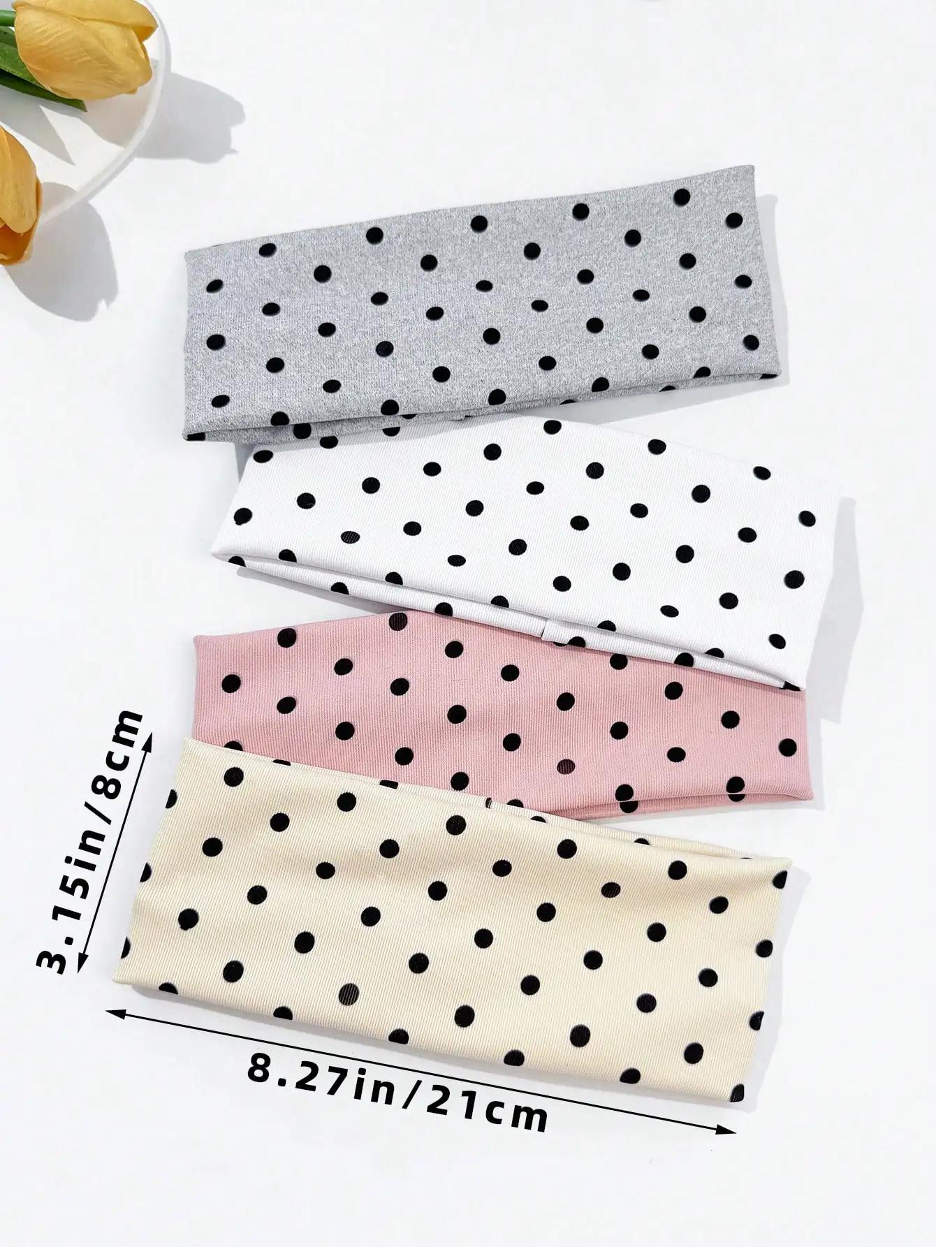 4 pièces/ensemble dames à pois imprimé large bord élastique bandeau de cheveux visage maquillage spo