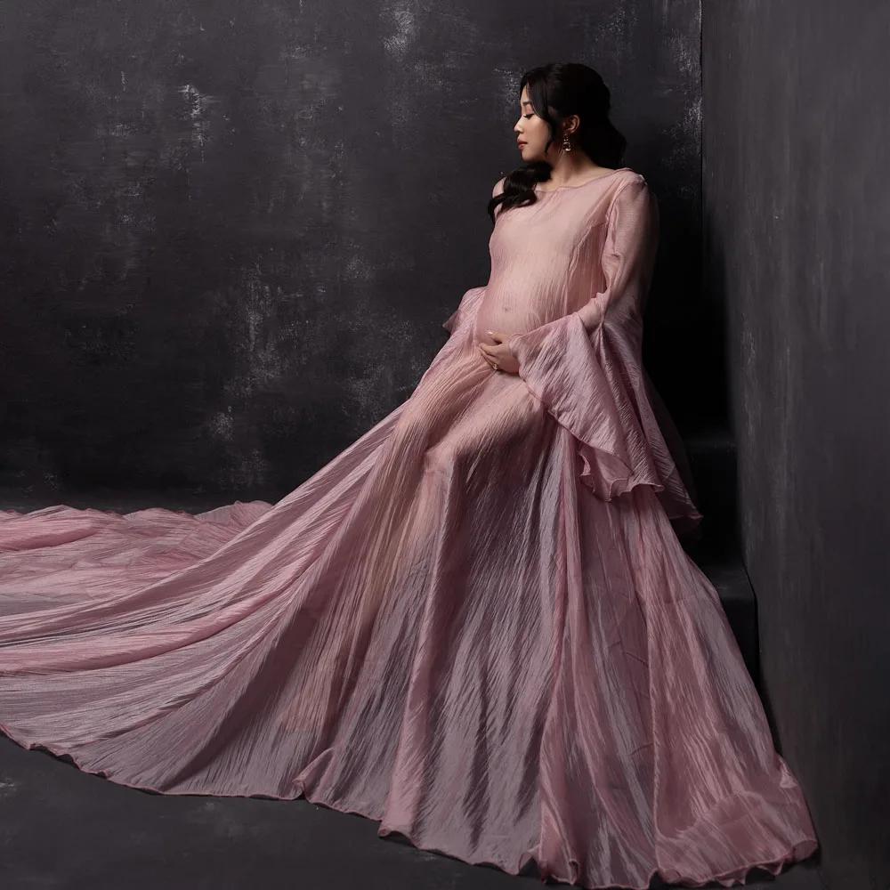 Robe en Tulle doux à manches longues, Style Simple, vêtements pour femmes enceintes, longueur au sol