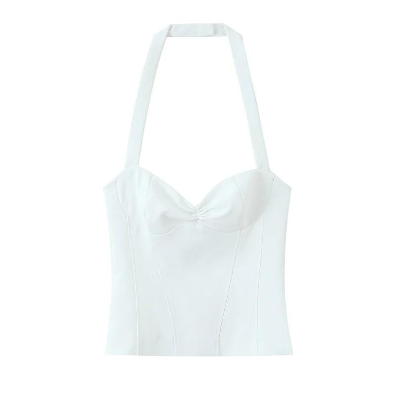 Haut pour femme, nouveau style été 2026, couleur unie, décor à pois, col halter, haut sexy, style va