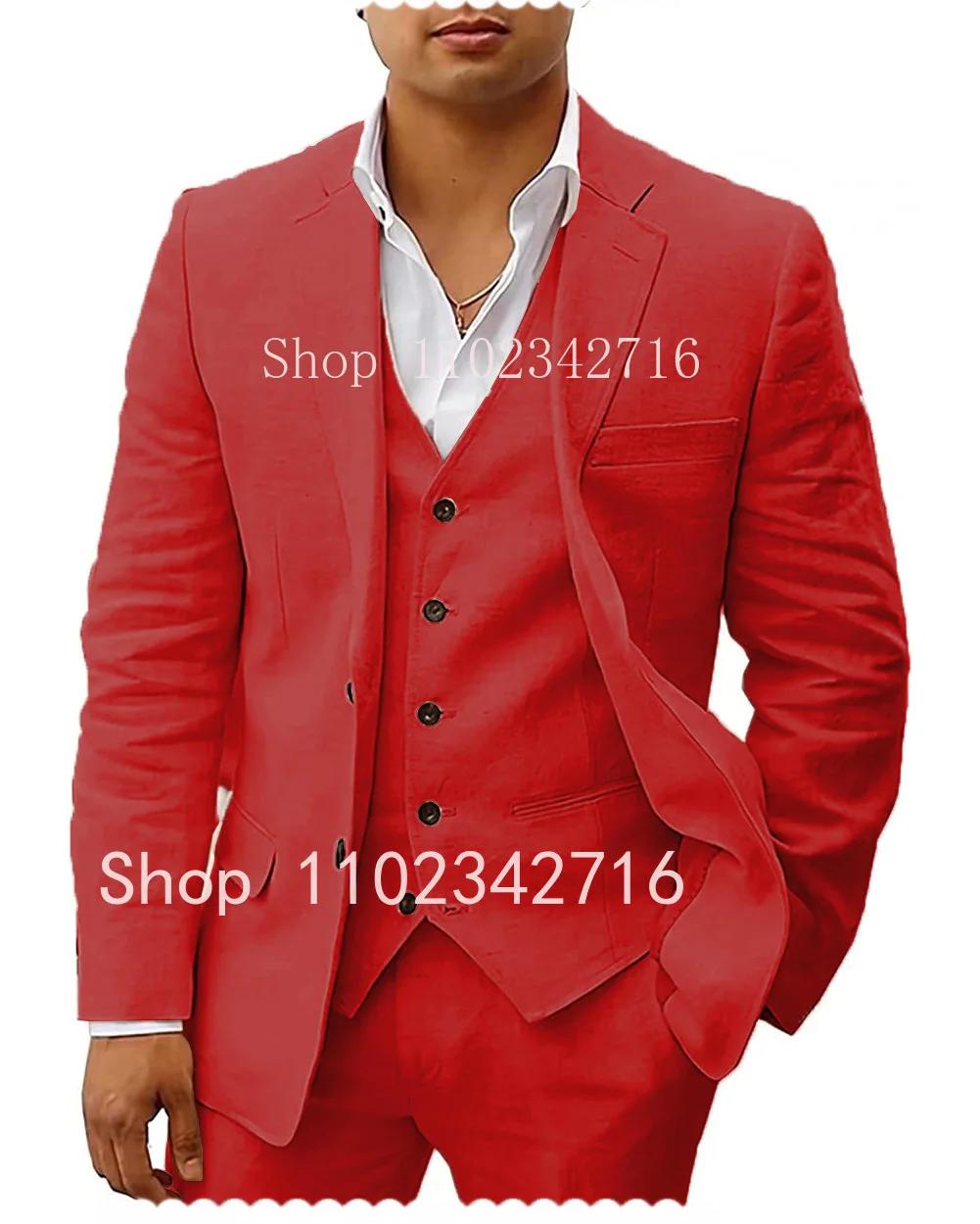 Costume d'été 3 pièces en lin pour hommes, Tuxedos pour marié de mariage, décontracté, plage, person