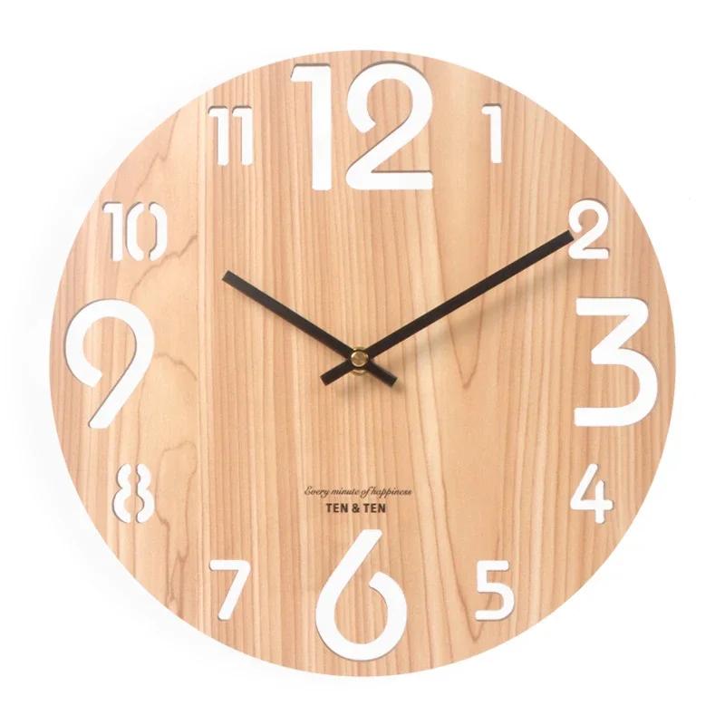 Horloge murale 3D en bois, Design moderne, style nordique, décoration de salon, cuisine, Art creux, 