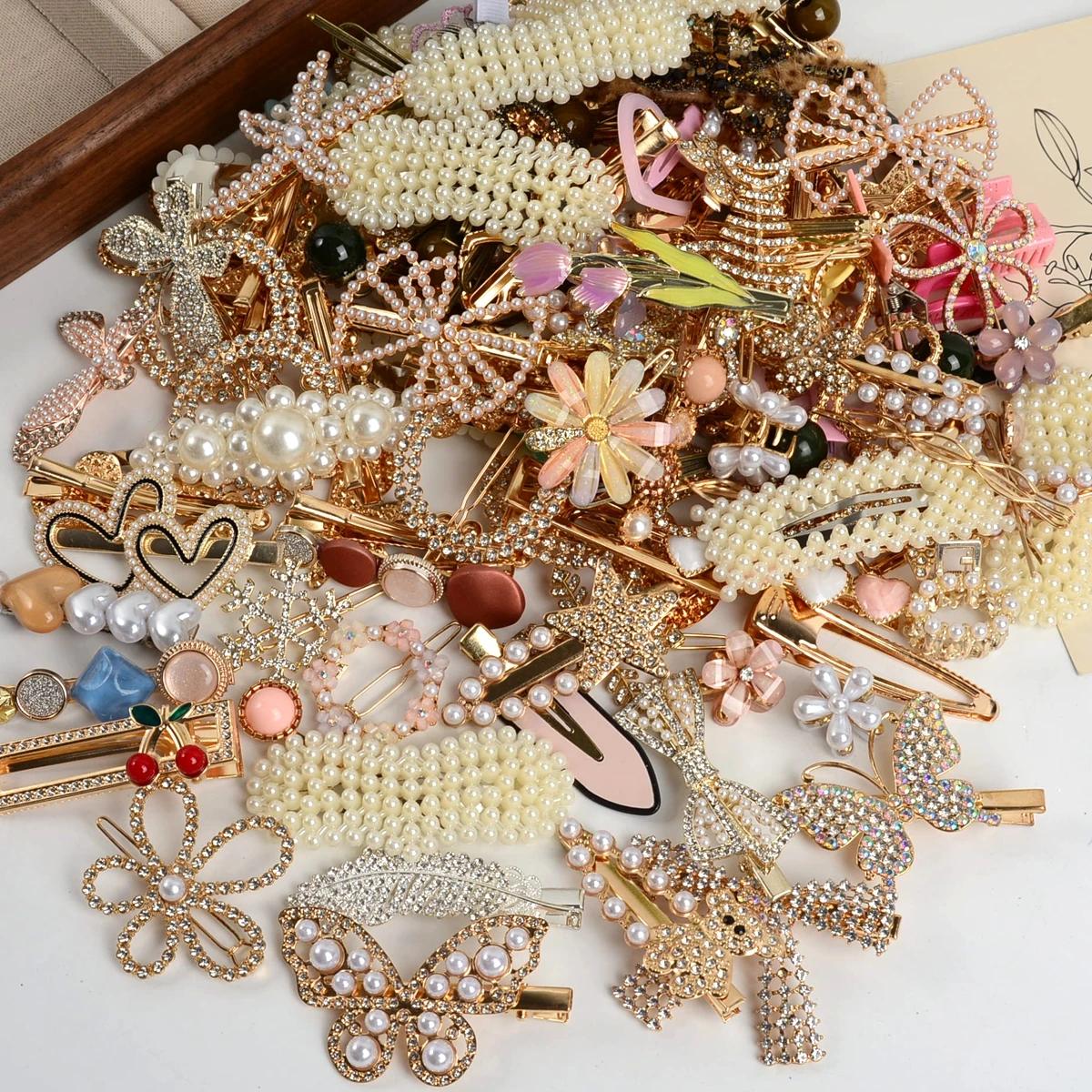 12//20/30/40 pièces de pinces à cheveux avec nœud en perles élégantes et élégantes avec clips latéra