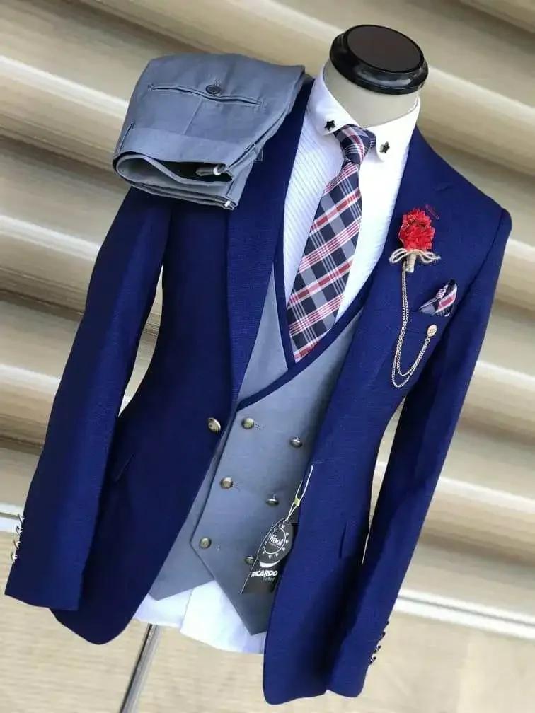 Costumes d'affaires pour hommes, marié de mariage, revers cranté, gilet à Double boutonnage, robe po