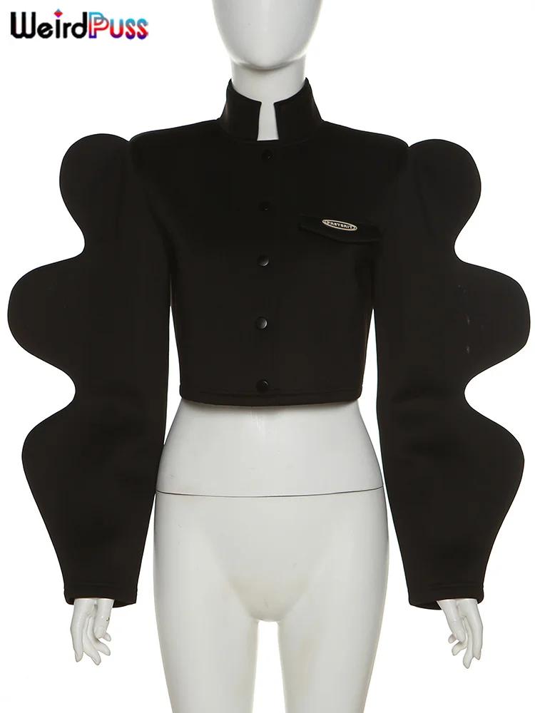 Weird Puss-Veste à Manches Spéciales pour Femme, Manteau Court Décontracté, à Simple Boutonnage, Cou