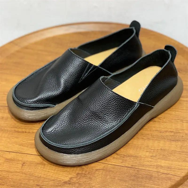 Chaussures d'été respirantes à bout large pour hommes, chaussures en cuir de vache unique, mocassins
