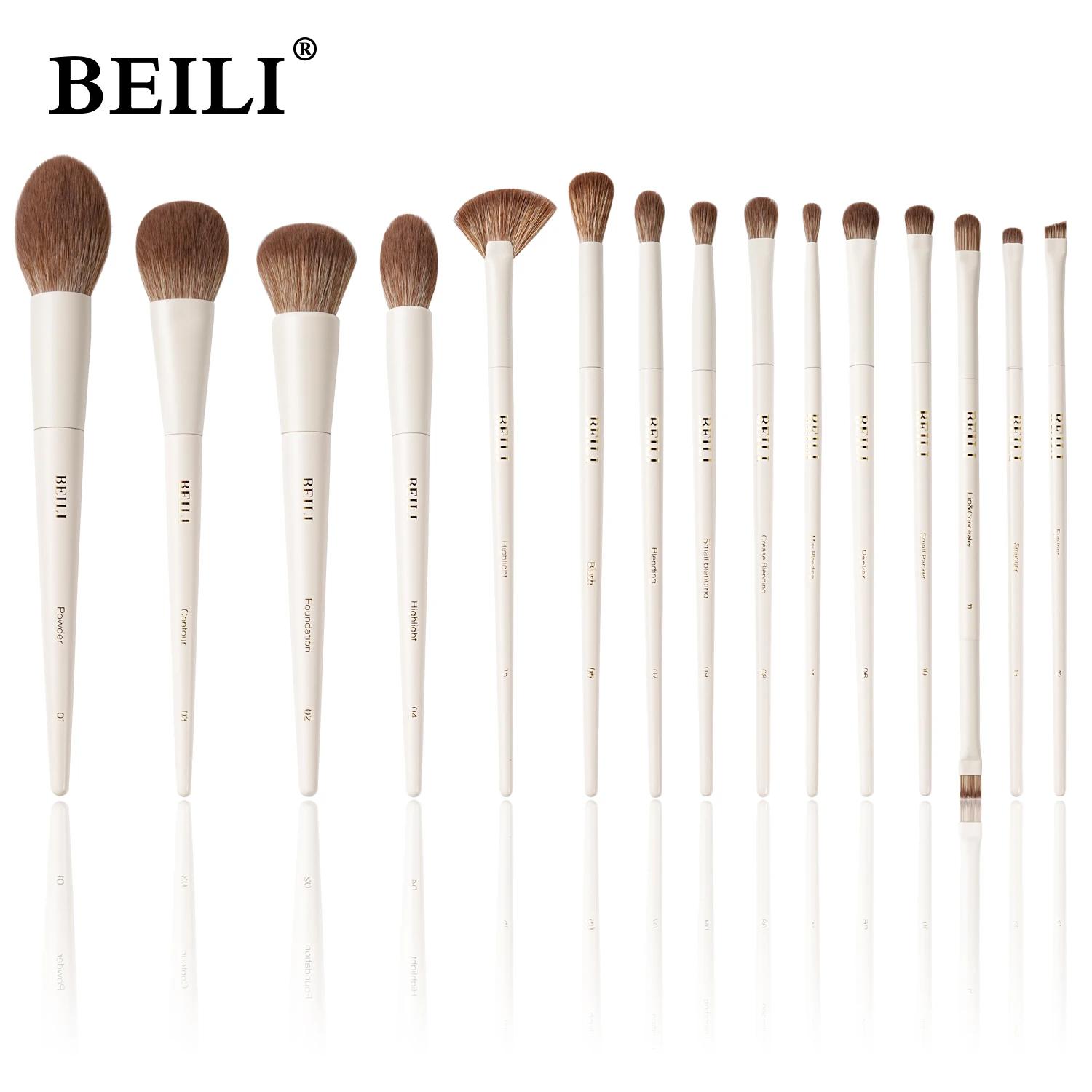 BEILI 15 pièces Beige Premium synthétique pinceaux de maquillage ensembles fond de teint correcteur 